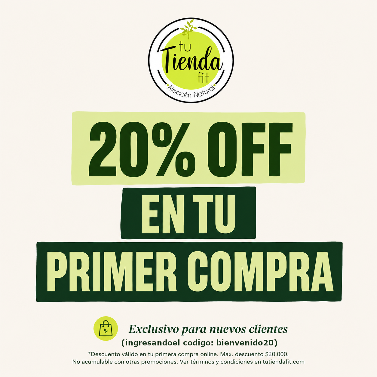 20% OFF en tu primer compra - código bienvenido20