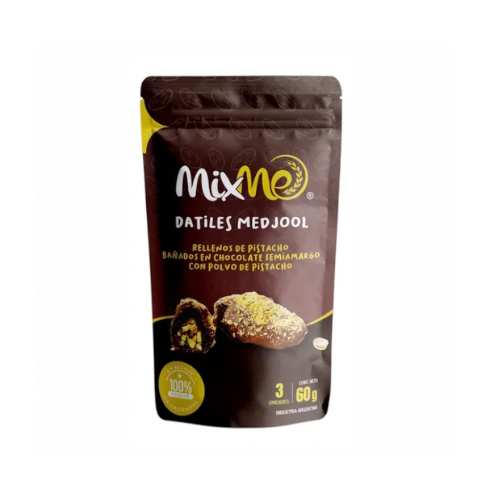 MIXME - Datiles medjool rellenos de pistacho y bañados en chocolate x 60g Doypack